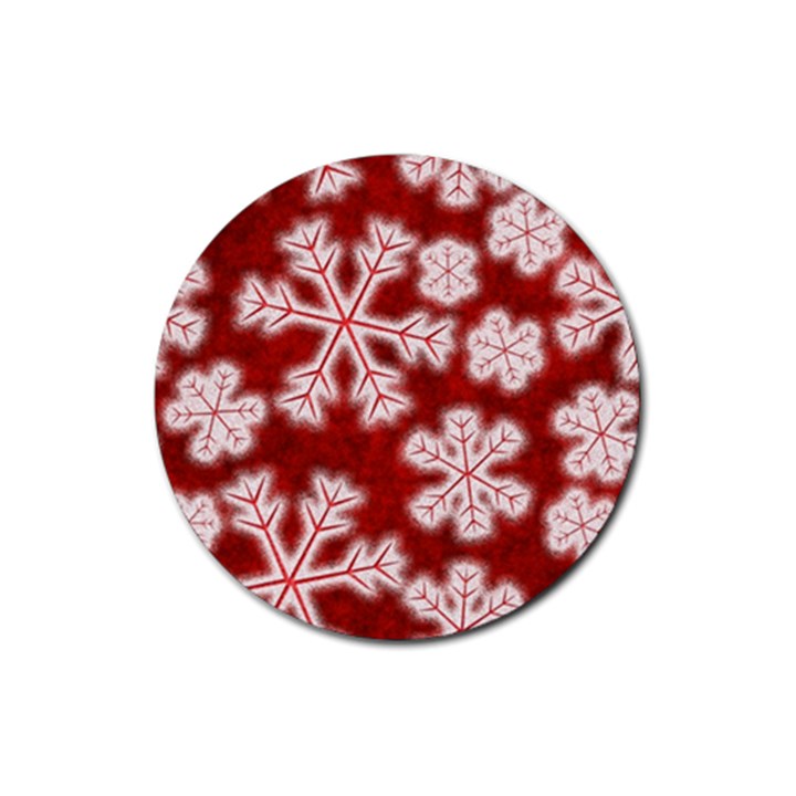 Snowflakes And Star Patterns Red Frost Rubber Round Coaster (4 pack)