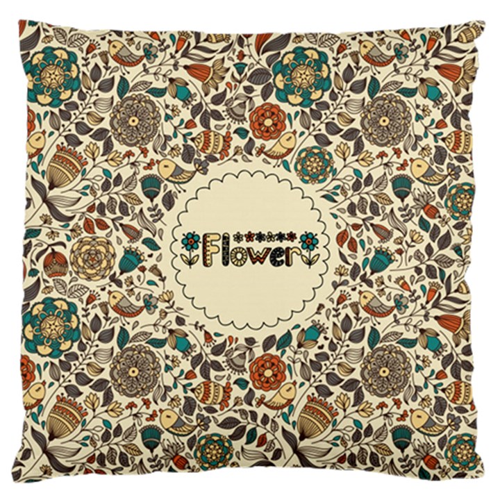Seamless Pattern With Flower Birds Large Cushion Case (One Side)