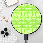 Lime Green And White Owl Pattern Wireless Fast Charger(Black)