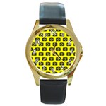 Modern Chic Vector Camera Illustration Pattern Round Gold Metal Watch