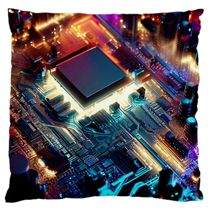 Ai Generated Motherboard City Technology Tech Cpu Large Premium Plush Fleece Cushion Case (Two Sides)