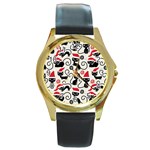 Cute Christmas Seamless Pattern Vector Round Gold Metal Watch