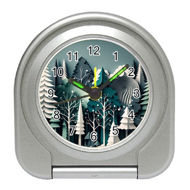 Forest Papercraft Trees Background Travel Alarm Clock
