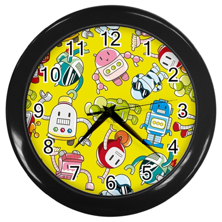 Robot Pattern Lego Wall Clock (Black)