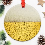 Texture Pattern Macro Glass Of Beer Foam White Yellow Art Ornament (Round)