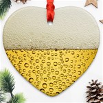 Texture Pattern Macro Glass Of Beer Foam White Yellow Art Ornament (Heart)