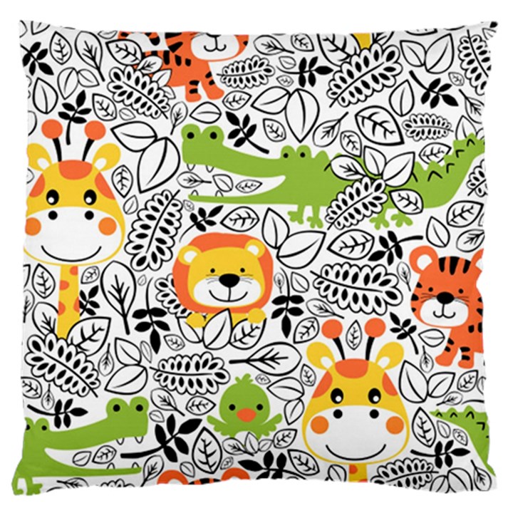 Seamless Pattern With Wildlife Cartoon Standard Premium Plush Fleece Cushion Case (Two Sides)