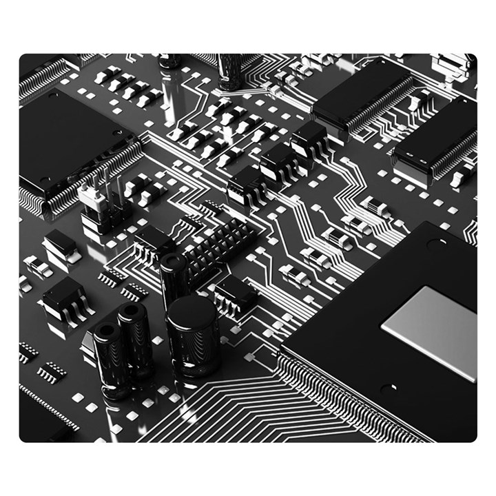 Black And Gray Circuit Board Computer Microchip Digital Art Premium Plush Fleece Blanket (Small)