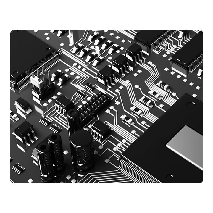 Black And Gray Circuit Board Computer Microchip Digital Art Premium Plush Fleece Blanket (Large)