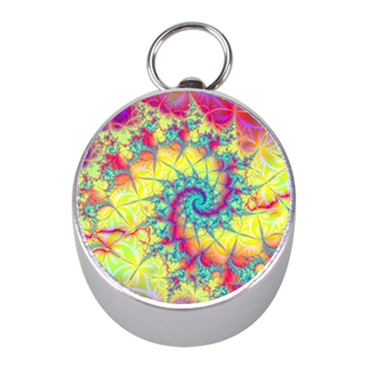Fractal Spiral Abstract Background Mini Silver Compasses