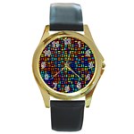 Geometric Colorful Square Rectangle Round Gold Metal Watch