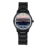 Horizontal Line Strokes Color Lines Stainless Steel Round Watch
