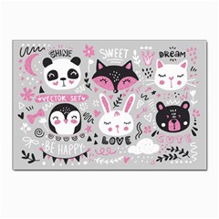 Big Set With Cute Cartoon Animals Bear Panda Bunny Penguin Cat Fox Postcards 5  X 7  (pkg Of 10)