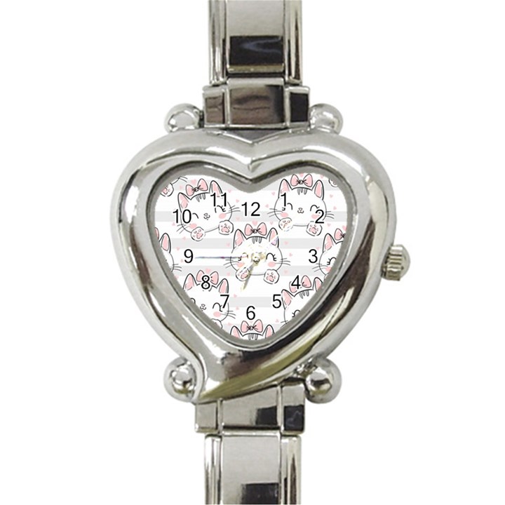 Cat With Bow Pattern Heart Italian Charm Watch