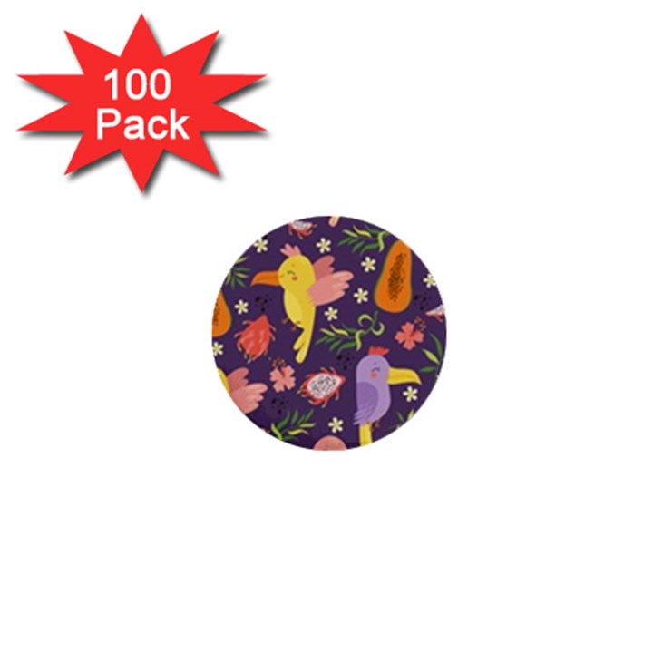Exotic Seamless Pattern With Parrots Fruits 1  Mini Buttons (100 pack) 