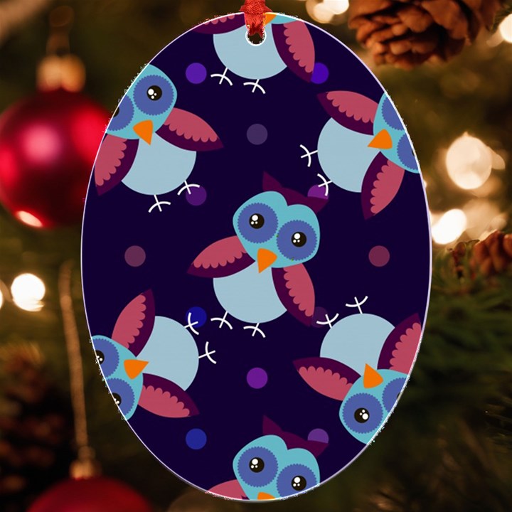 Owl Pattern Background UV Print Acrylic Ornament Oval