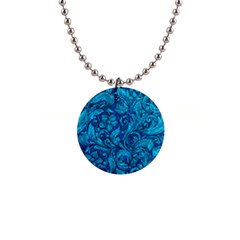 Blue Floral Pattern Texture, Floral Ornaments Texture 1  Button Necklace