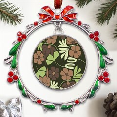 Flowers Leaves Plant Botanical Boho Bohemian Minimalist Nature Metal X mas Wreath Ribbon Ornament