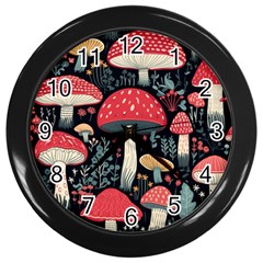 Mushrooms Psychedelic Wall Clock (black)