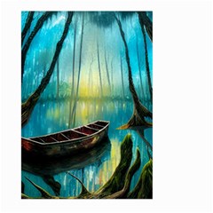Swamp Bayou Rowboat Sunset Landscape Lake Water Moss Trees Logs Nature Scene Boat Twilight Quiet Large Garden Flag (two Sides)