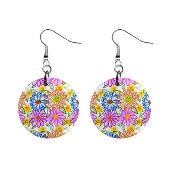 Bloom Flora Pattern Printing Mini Button Earrings
