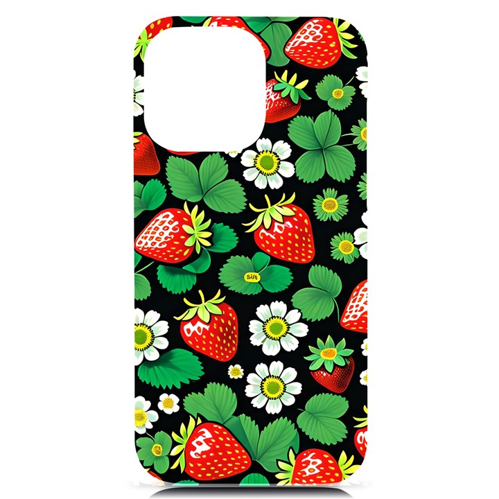 Strawberries Pattern iPhone 14 Pro Max Black UV Print Case