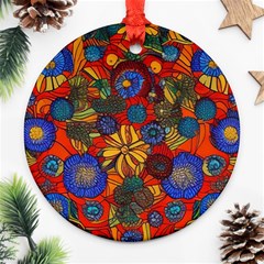 Mid Century Retro Floral 1970s 1960s Pattern 69 Round Ornament (two Sides)