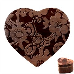 Mid Century Retro Floral 1970s 1960s Pattern 70 Heart Wood Jewelry Box